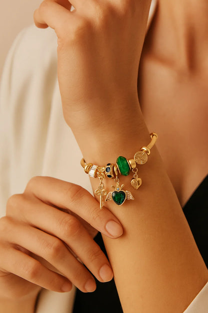 Enchanted Bloom Heart Rhinestone Adjustable Bangle
