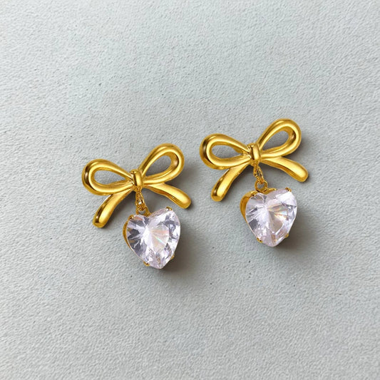 Bow Knot Heart Stud Earrings
