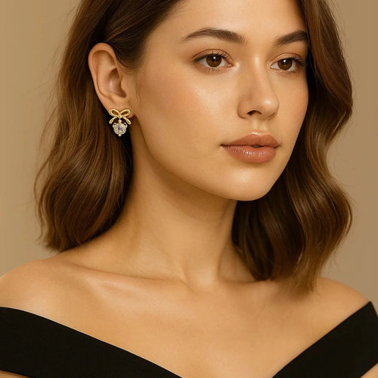 Bow Knot Heart Stud Earrings