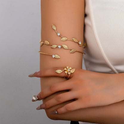 Golden Leaf Vine Arm Ring and Finger Ring
