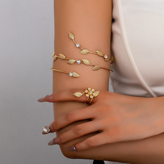 Golden Leaf Vine Arm Ring and Finger Ring