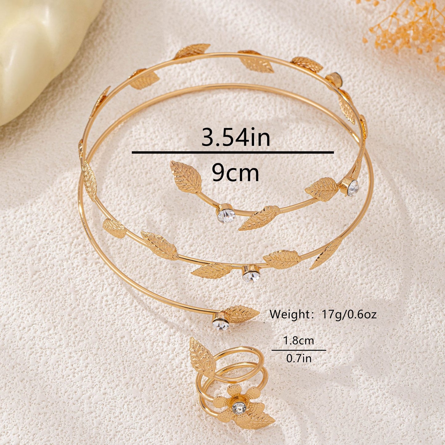 Golden Leaf Vine Arm Ring and Finger Ring