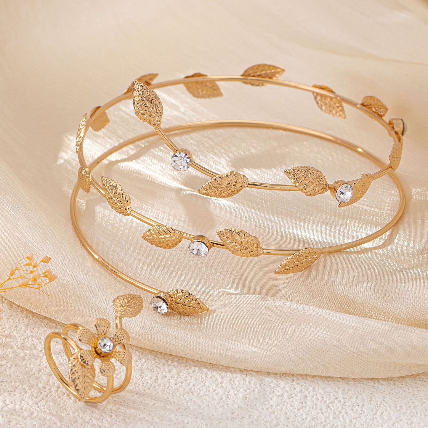 Golden Leaf Vine Arm Ring and Finger Ring