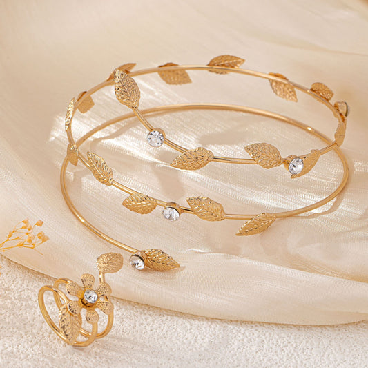 Golden Leaf Vine Arm Ring and Finger Ring