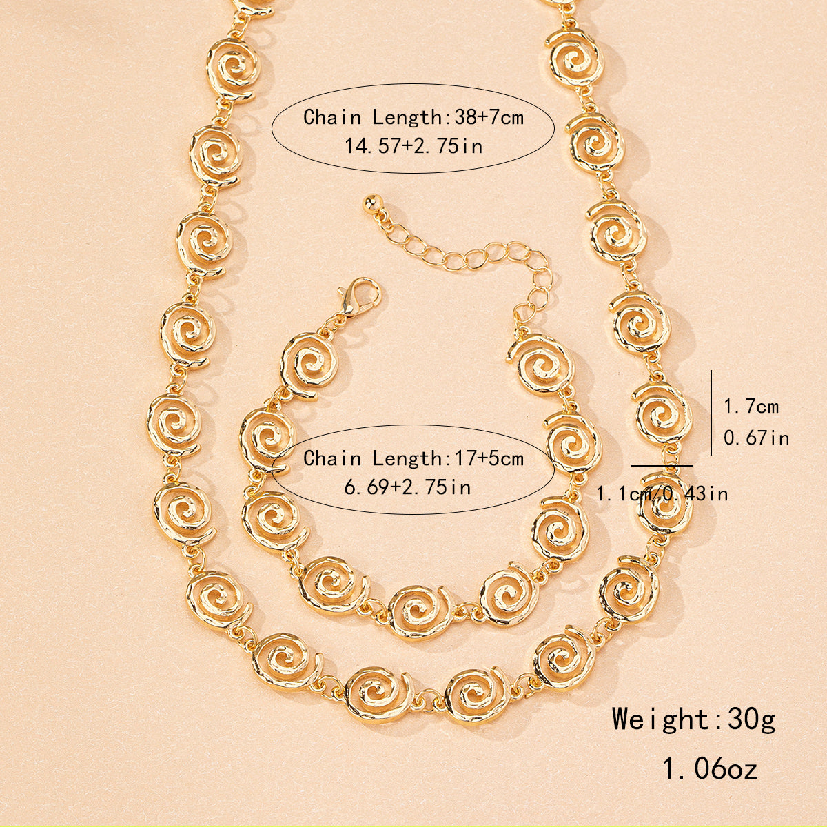 Golden Spiral Necklace and Bracelet set