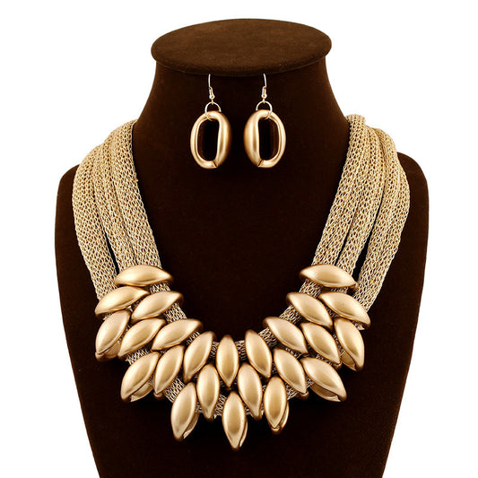 Geometric Crystal Alloy Plating Necklace Set