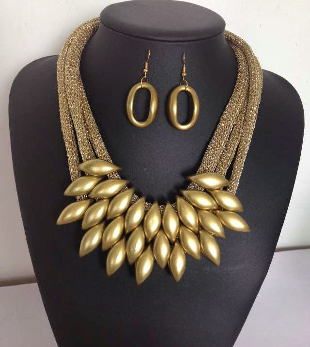 Geometric Crystal Alloy Plating Necklace Set