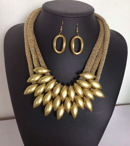 Geometric Crystal Alloy Plating Necklace Set