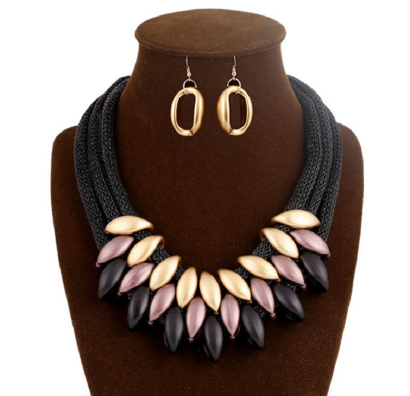Geometric Crystal Alloy Plating Necklace Set