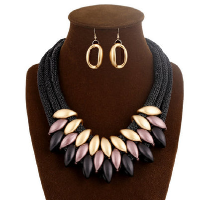 Geometric Crystal Alloy Plating Necklace Set