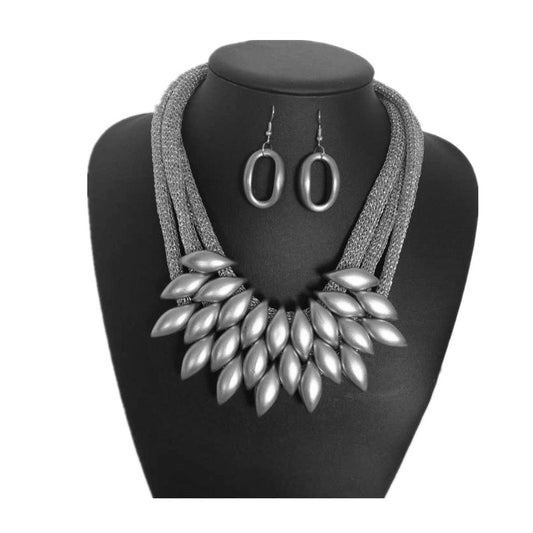 Geometric Crystal Alloy Plating Necklace Set