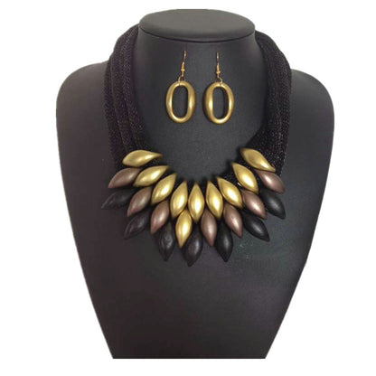 Geometric Crystal Alloy Plating Necklace Set