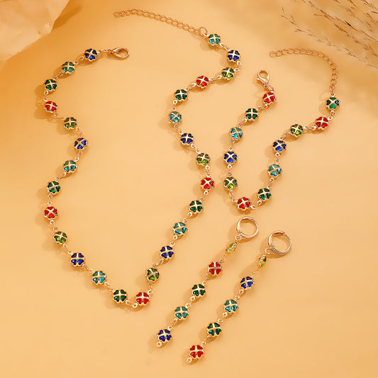Colorful Clover Necklace, Bracelet, & Earring Set