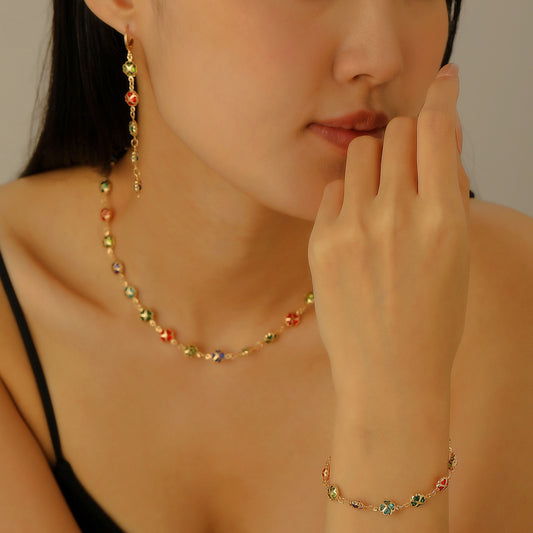 Colorful Clover Necklace, Bracelet, & Earring Set