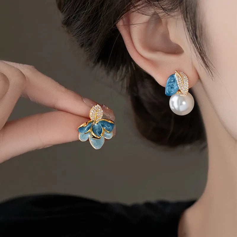 Asymmetrical Bloom & Pearl Earrings