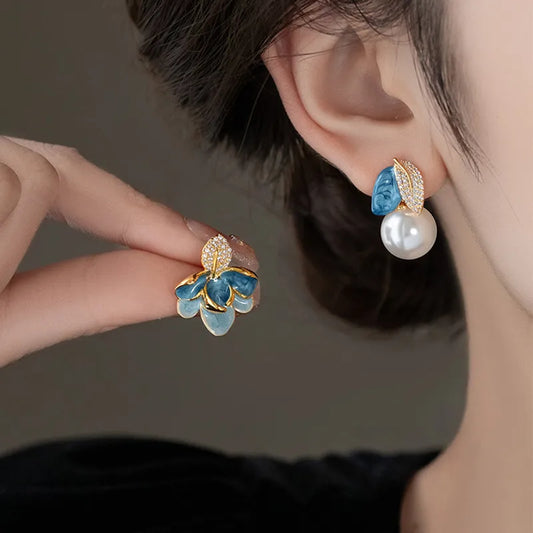 Asymmetrical Bloom & Pearl Earrings