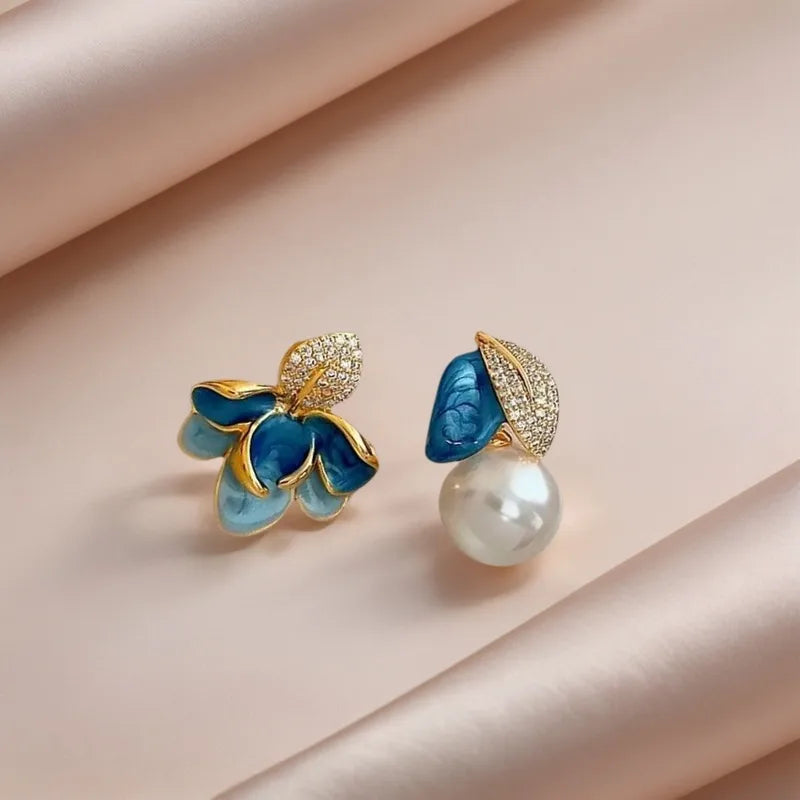 Asymmetrical Bloom & Pearl Earrings