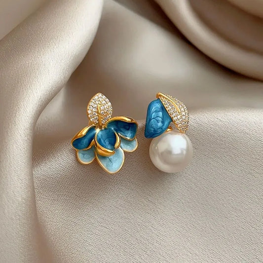 Asymmetrical Bloom & Pearl Earrings