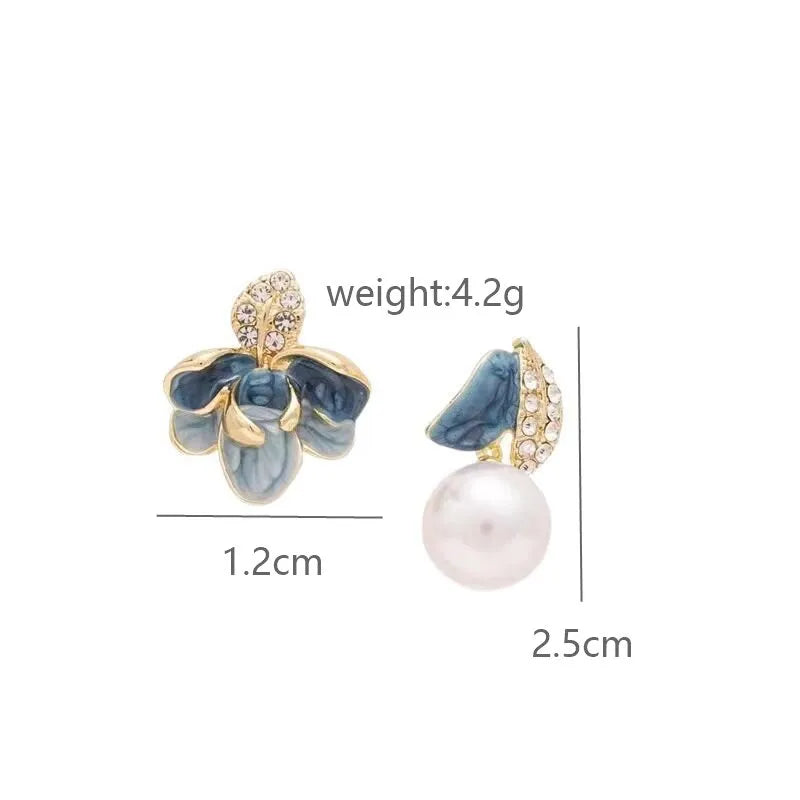 Asymmetrical Bloom & Pearl Earrings