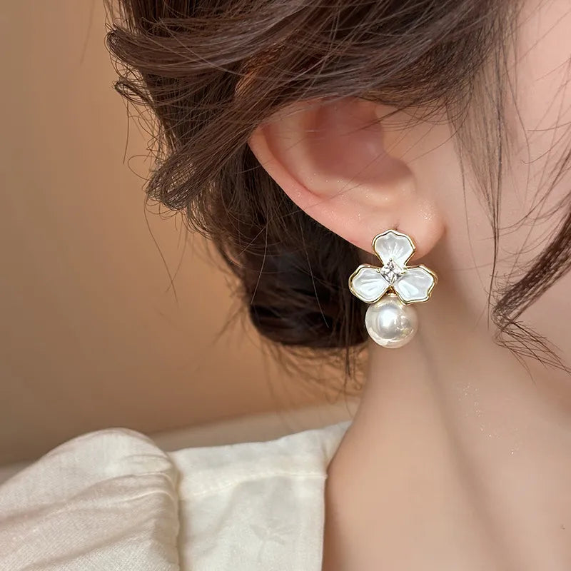 Floral Pearl Drop Earrings