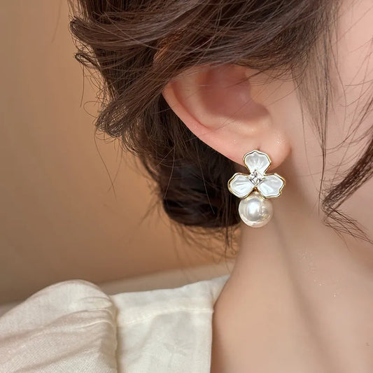 Floral Pearl Drop Earrings