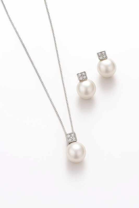 Geometric Pearl Necklace Earring Set