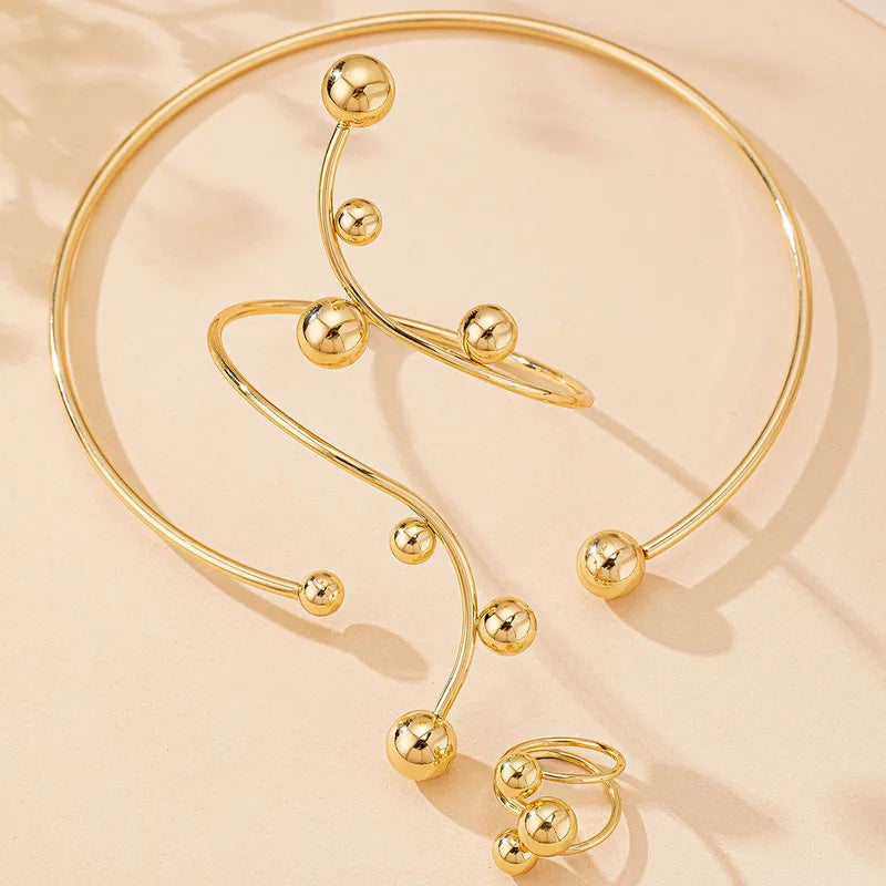 Golden Ball Choker, Bracelet, and Ring Set