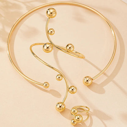 Golden Ball Choker, Bracelet, and Ring Set