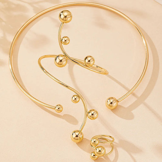 Golden Ball Choker, Bracelet, and Ring Set