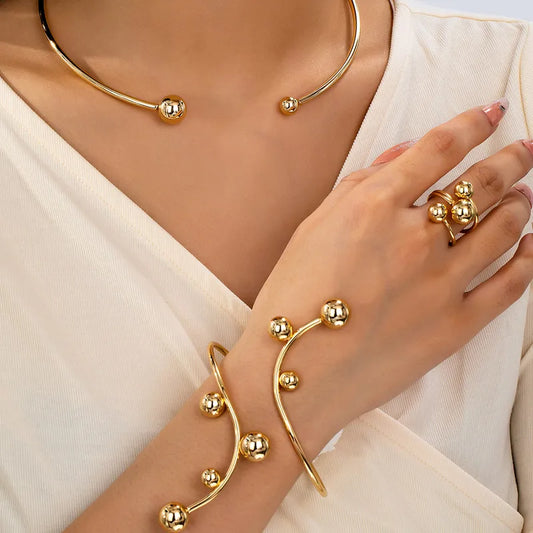 Golden Ball Choker, Bracelet, and Ring Set