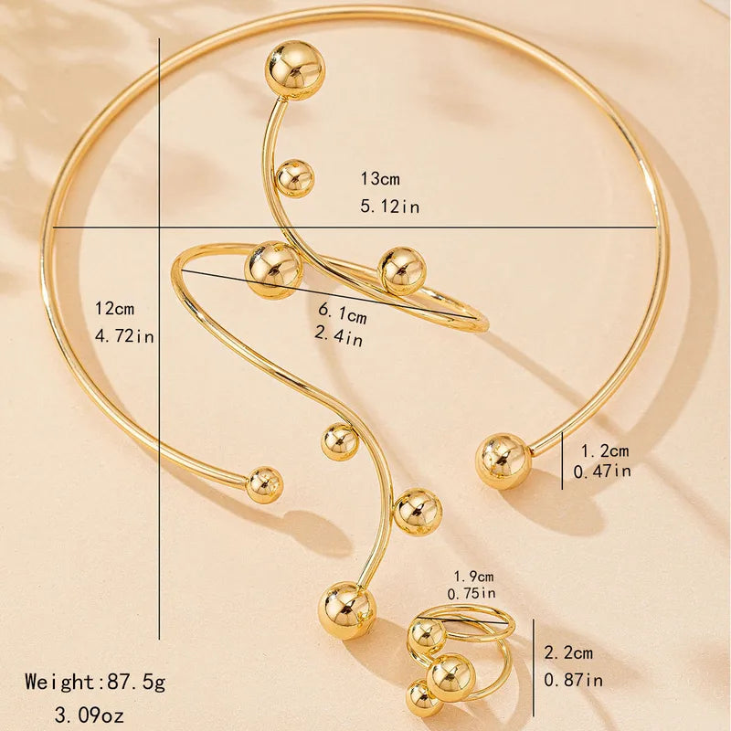 Golden Ball Choker, Bracelet, and Ring Set