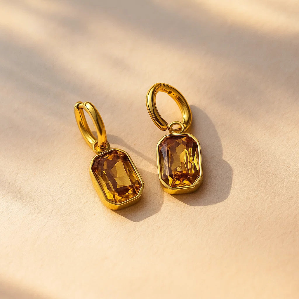 Honey Bezel Drop Earrings