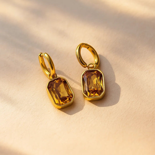 Honey Bezel Drop Earrings