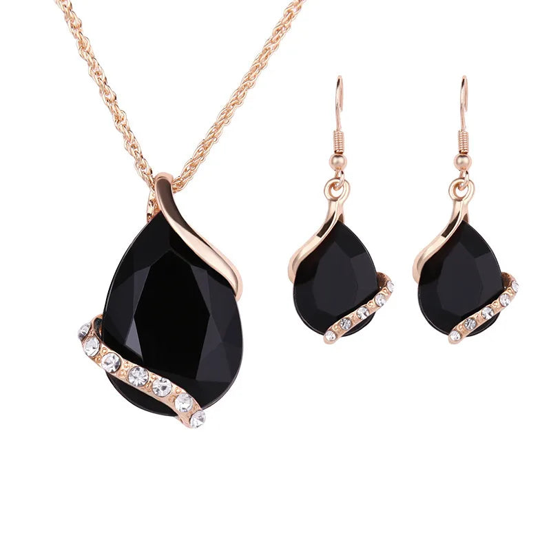 Urban Drop Zircon Women's Earrings Necklace Set