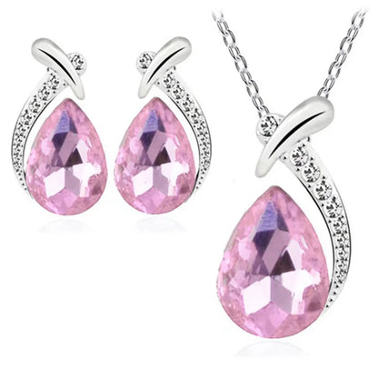Water Droplets Austrian Crystal Necklace Earrings Set