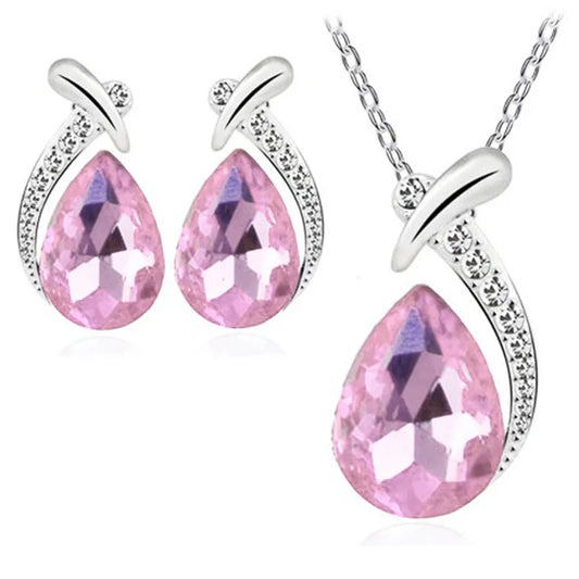 Water Droplets Austrian Crystal Necklace Earrings Set