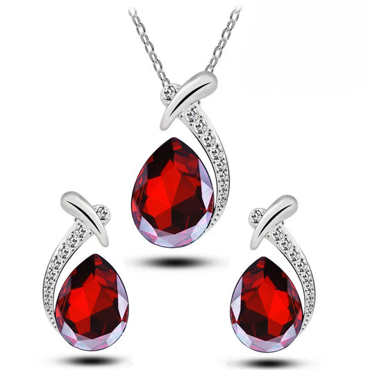 Water Droplets Austrian Crystal Necklace Earrings Set