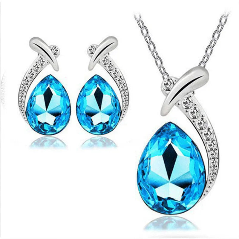 Water Droplets Austrian Crystal Necklace Earrings Set