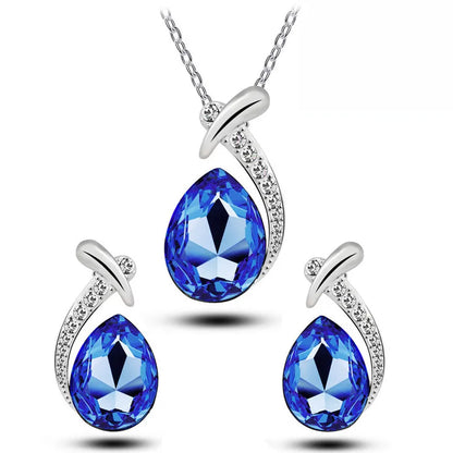 Water Droplets Austrian Crystal Necklace Earrings Set