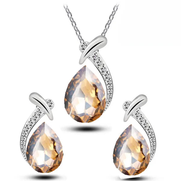 Water Droplets Austrian Crystal Necklace Earrings Set