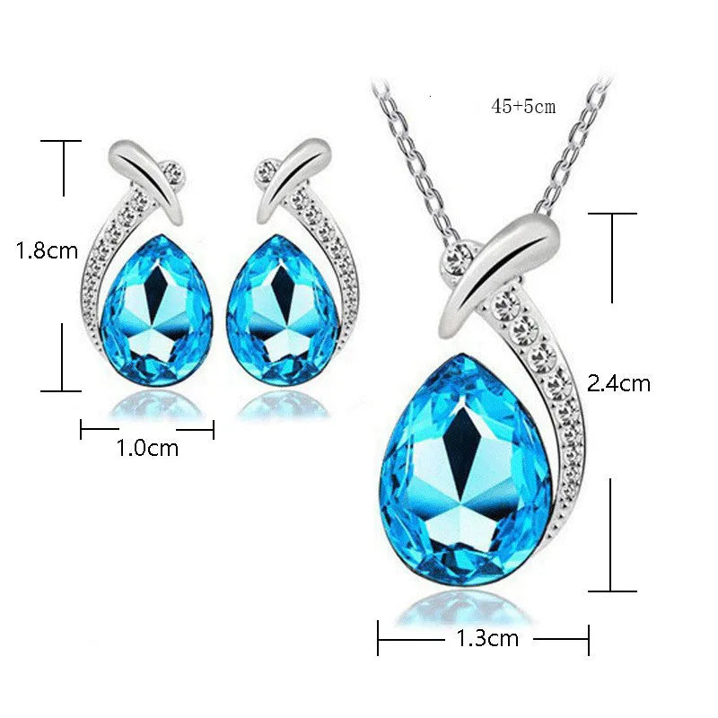 Water Droplets Austrian Crystal Necklace Earrings Set