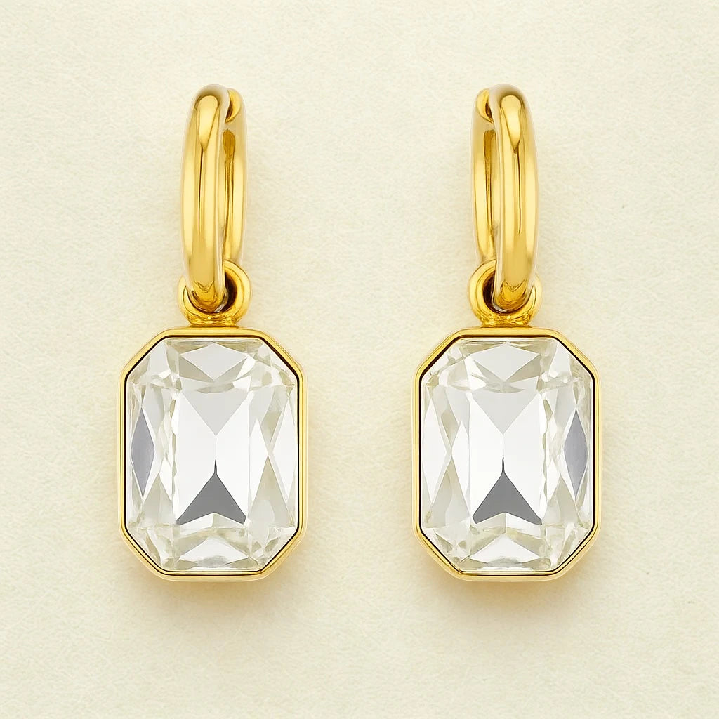 White Bezel Drop Earrings