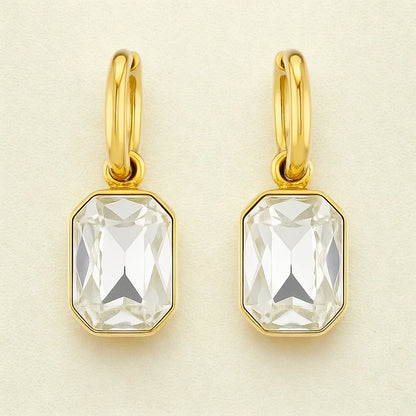 White Bezel Drop Earrings