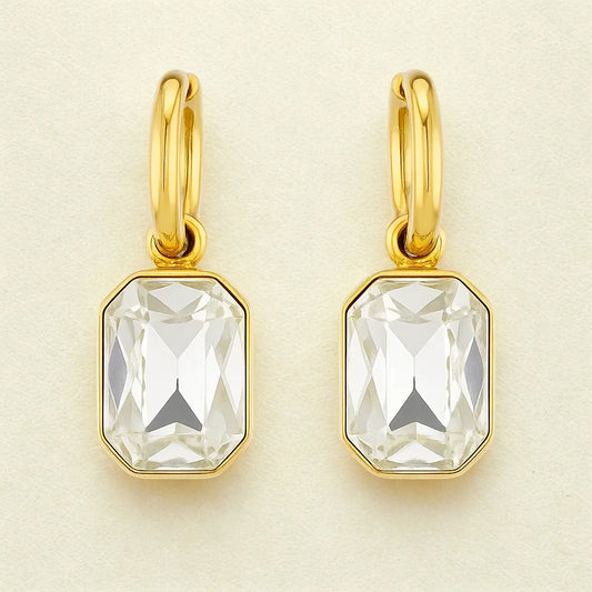 White Bezel Drop Earrings