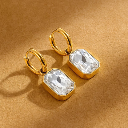 White Bezel Drop Earrings