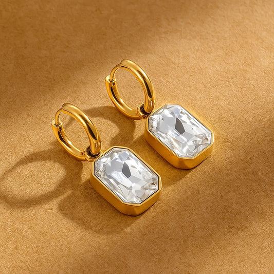White Bezel Drop Earrings