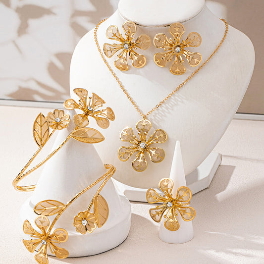 Artistic Flower Luxe Necklace earrings bracelet ring Set