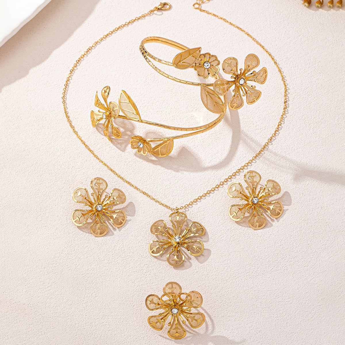 Artistic Flower Luxe Necklace earrings bracelet ring Set