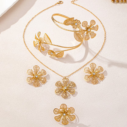 Artistic Flower Luxe Necklace earrings bracelet ring Set