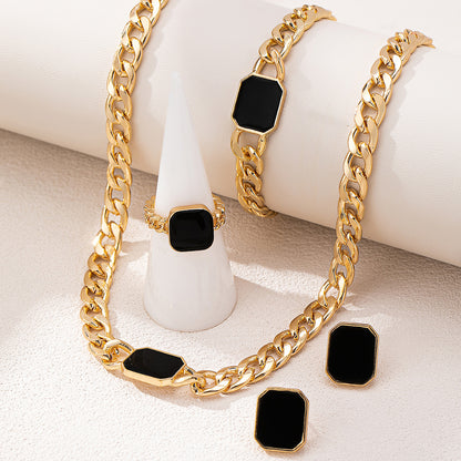 Cuban Link Curb Chain Earrings Bracelet Ring Set